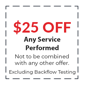 $25 off any plumbing service coupon for Great American Plumbing, excluding backflow testing, emphasizing affordability and savings for Plantation, FL customers.