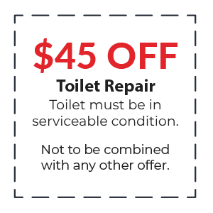 $45 off coupon for toilet repair, conditions apply, not combinable with other offers, from Great American Plumbing in Plantation, FL.