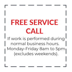 Free service call coupon for plumbing services, valid during normal business hours, Monday to Friday, 8 AM to 5 PM, excludes weekends.