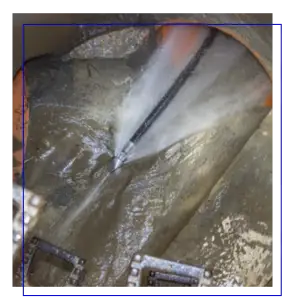 Hydrojetting service in action, high-velocity water jet cleaning a sewer line, showcasing plumbing maintenance techniques relevant to Great American Plumbing's services.