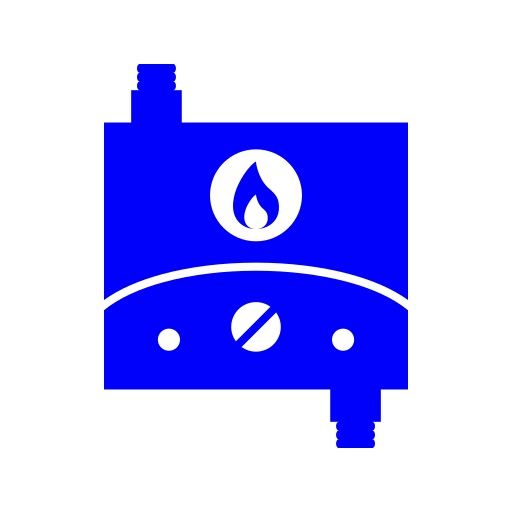 Icon of a water heater with flame symbol, representing energy-efficient heating solutions for home plumbing services.